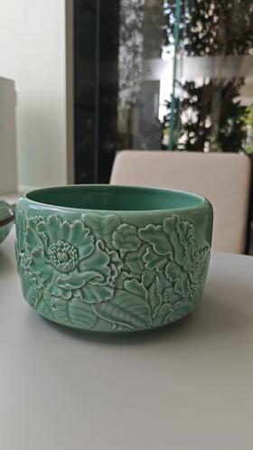 茶花诗文笔洗（梅子青）