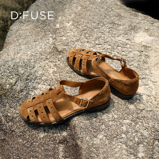 Dfuse迪芙斯2025夏季新款布洛克雕花凉鞋复古编织罗马鞋包头猪笼鞋DFD2115041 商品图14