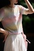 彩虹梦境多巴胺渐变花纱天丝真丝针织短袖T恤衫 商品缩略图0