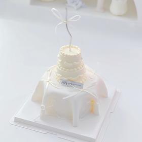 ins风小清新翻糖纯白桌布蛋糕