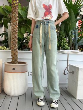 G09199#抽绳牛仔老爹裤