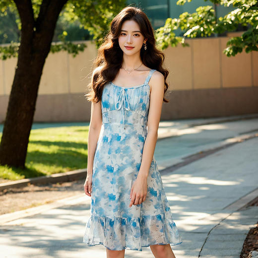 奢姿大码女装2025夏季减龄蝴蝶结印花吊带连衣裙胖妹妹甜美裙子5752805603 商品图3