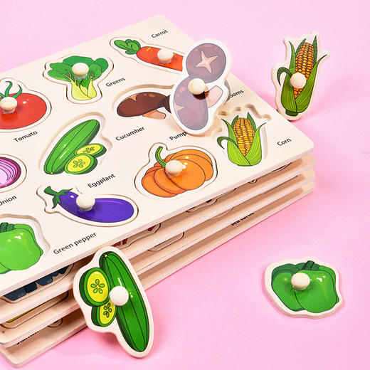 【趣味主题手抓板，早教启蒙认知板】儿童手抓板早教 开发智力抓板 数字字母水果 动物蔬菜拼图拼板-QQ 商品图3