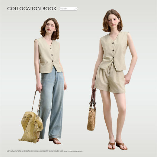 西遇宽松五分裤套装女夏季新款浅绿色无袖马甲上衣两件套K0050948 商品图1