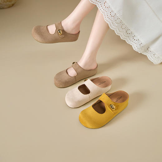 西遇厚底勃肯鞋女新款丑萌黄色玛丽珍鞋内增高包头半拖鞋K1156814 商品图0