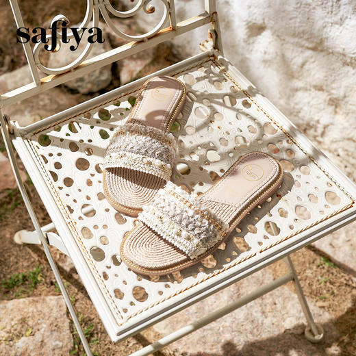 预售7天|Safiya/索菲娅2025小香风露趾外穿仙女珍珠休闲百搭软底一字拖SFD2110352 商品图2