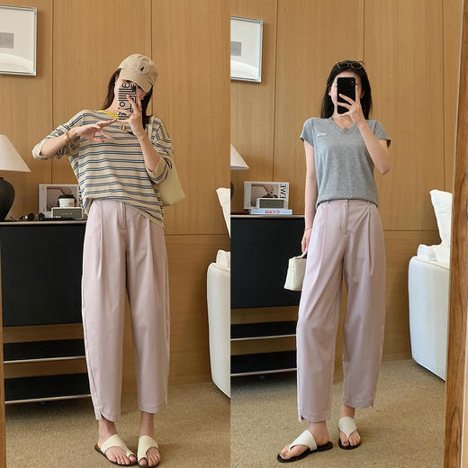 芋泥bobo裤！2025定织天丝棉弧形剪裁侧开叉茧形裤九分休闲裤！ 商品图1