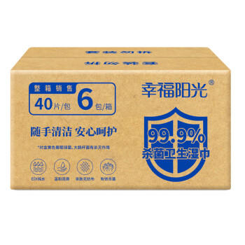 幸福阳光 湿巾纸巾 杀菌洁肤卫生湿巾 40片*6包装 杀灭细菌率达99.9% /家庭清洁/纸品 /清洁纸品 /湿巾 商品图1