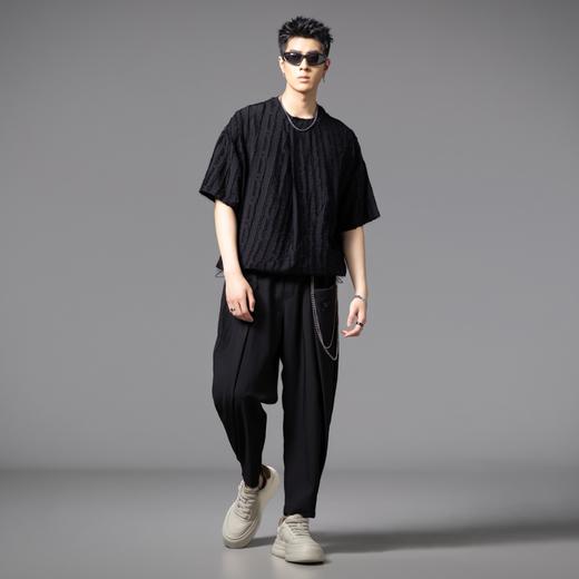 PINLI品立2025夏季新款男潮牌宽松九分裤百搭时尚黑色束脚休闲裤B252117075 商品图4