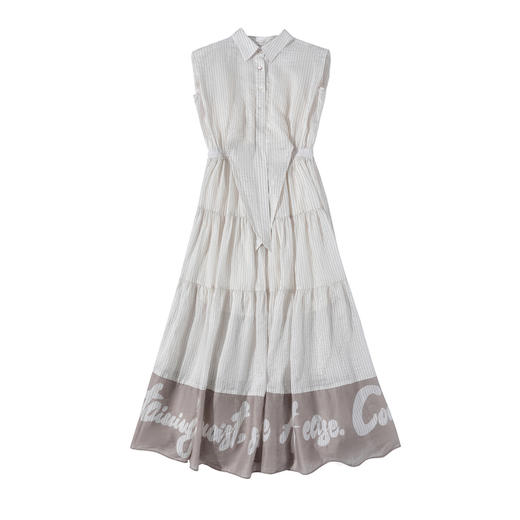 谜底连衣裙无袖女2025夏新品复古风通勤拼接合身X型长裙252ML0606 商品图4