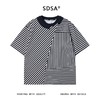 T3467夏季高级感新款韩版潮牌不规则双领口条纹短袖T恤百搭圆领上衣 商品缩略图1