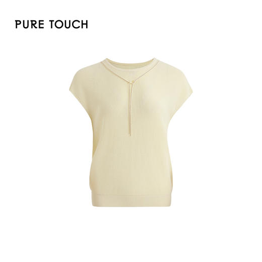 PURE TOUCH米白色简约V领无袖针织上衣 1346252134 商品图4