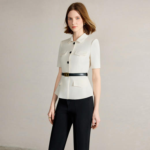 IWY/米白色气质干练通勤西装套裤女夏季短袖黑色职业装正式场合工作服CP2255 商品图2