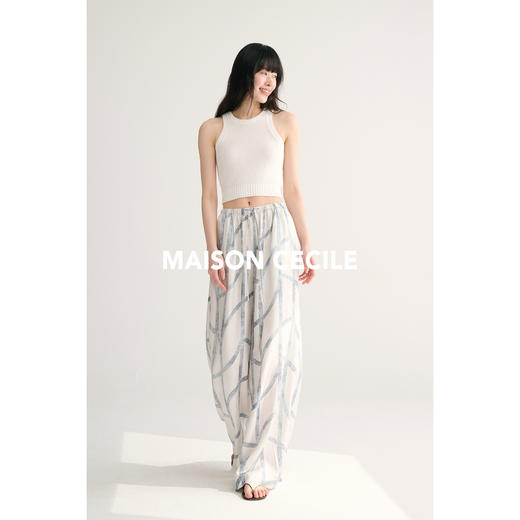 MAISON CECILE独家印花/100%桑蚕丝轻薄飘逸垂荡感透气慵懒阔腿裤 商品图1