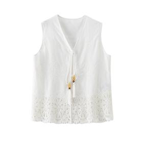 「K」洛诗琳05431法式蕾丝拼接背心2025夏季刺绣无袖上衣10343