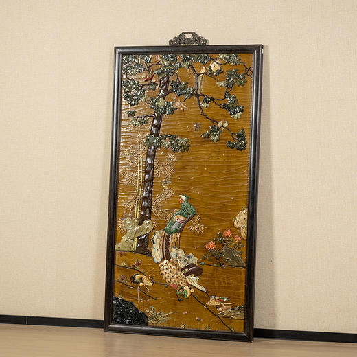 清	红木镶漆地百宝嵌百鸟朝凤挂屏 商品图1