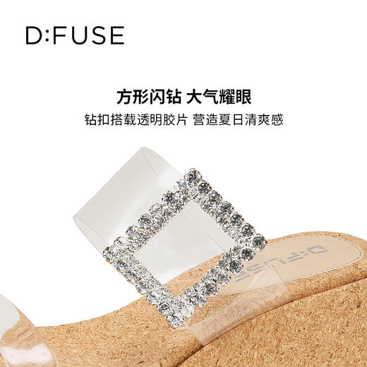 Dfuse迪芙斯2025夏季新款木纹拖鞋耀眼钻扣仙女风坡跟凉拖DFD2110001 商品图10