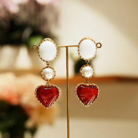 订购5个月到｜Gripoix Paris-Vintage-Heart and pearl-爱心 琉璃 耳环［法国设计师］