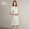 AD女士夏季连衣裙2025新款金属双排扣米色短袖西装裙 商品缩略图3