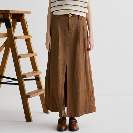 谜底半身裙女2025夏季新品通勤简约高开叉宽松A型长半裙252MB0538 商品图0