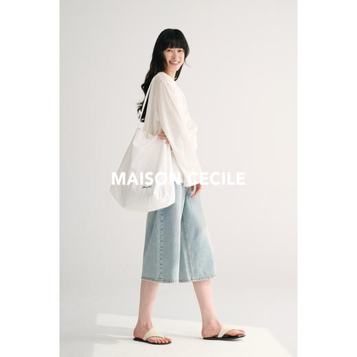 MAISON CECILE 夏日复古水洗高腰裁剪显瘦显比例七分阔腿牛仔裤 商品图4