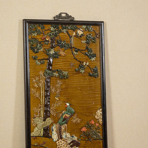 清	红木镶漆地百宝嵌百鸟朝凤挂屏 商品图2
