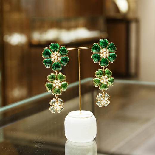 北京仓｜Gripoix Paris-Classic Big Flower-绿色 花朵 巴洛克 琉璃 耳环［法国设计师］ 商品图0