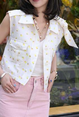 TYNVIE 肩部系带无袖工装夹克-黄色