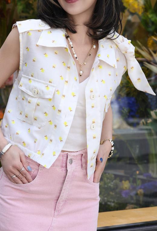 TYNVIE 肩部系带无袖工装夹克-黄色 商品图0