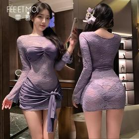 霏慕 纯欲名媛透视长袖连衣裙ZY12