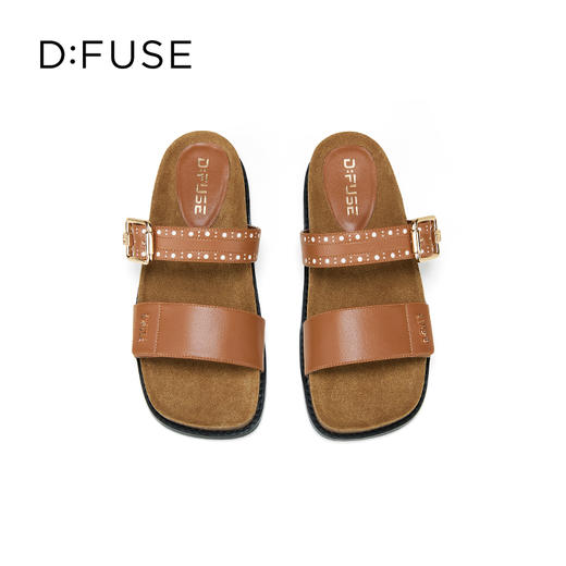 Dfuse迪芙斯2025夏季新款复古拖鞋布洛克勃肯鞋双条带凉拖女鞋DFD2110055 商品图9