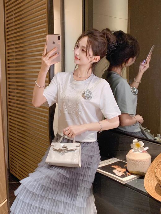张心子【初夏生花】烫钻项链短袖T恤 U2504089 商品图3