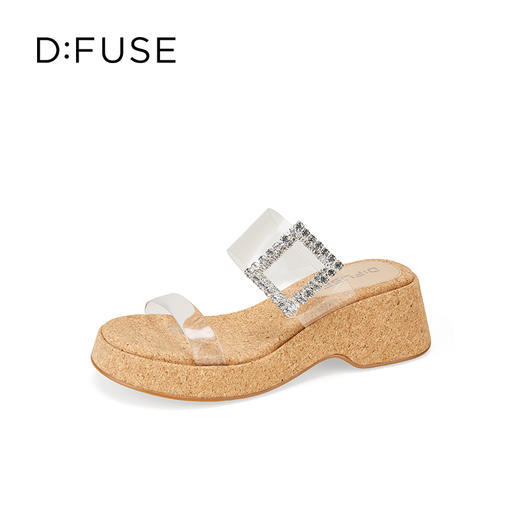 Dfuse迪芙斯2025夏季新款木纹拖鞋耀眼钻扣仙女风坡跟凉拖DFD2110001 商品图6