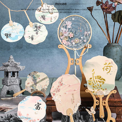 【水云漆荷 非遗手工扇 体验一眼千年的水漆艺术】mobee水云漆荷-非遗手工扇礼盒 DIY手工扇 中文美学 自制儿童节礼物 商品图4