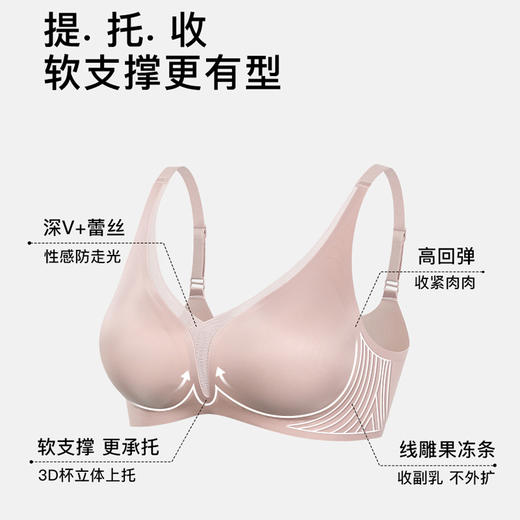 ³ 【日本代工厂3D聚拢V领网纱缎面内衣】薄杯美背 蕾丝花边 无钢圈软支撑 XN03-CRMM-BSPK 商品图1