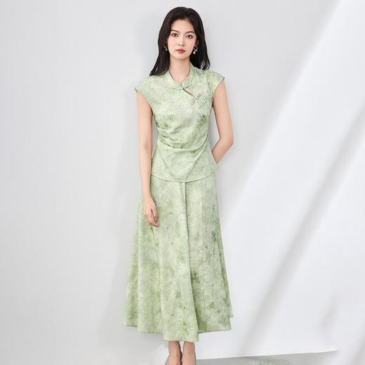 「高货wl」全新升级【铂金会员367/天猫499/差价132】(99708)洛诗琳夏季新中式国风盘扣立领无袖收腰上衣半裙两件套 商品图0