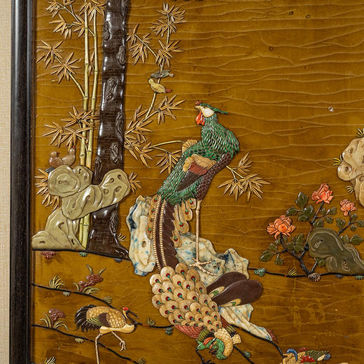 清	红木镶漆地百宝嵌百鸟朝凤挂屏 商品图4