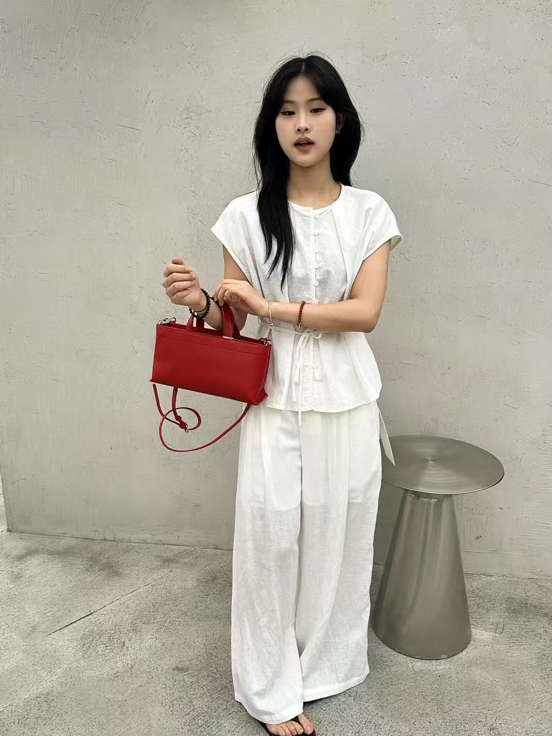 6101韩系一排扣苎麻上衣