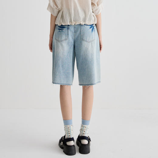 谜底牛仔裤女2025夏季新品复古风釉彩艺术五分牛仔裤子252MK0579 商品图2