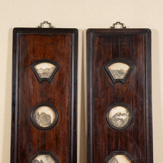 清中期	红木嵌云石挂屏（一对） 商品图2