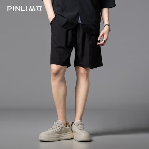 PINLI品立夏季新款男凉感冰丝宽松短裤潮牌黑色西装休闲套装V242117008 商品图2