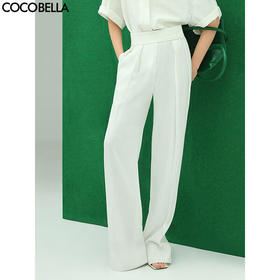 【限时秒杀】COCOBELLA魔术贴高腰打褶西装裤女气质通勤白色休闲裤PA153