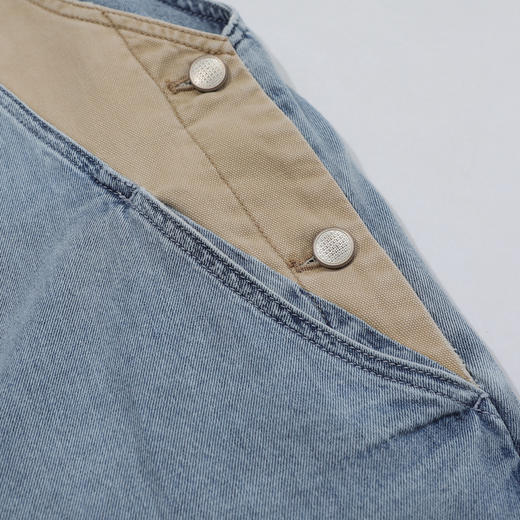 谜底连衣裙女2025夏季新品复古拼色牛仔宽松背带中长裙252ML0512 商品图3