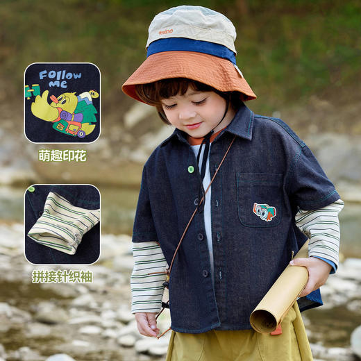 【防褪色】嘟嘟家男童假两件牛仔外套春装儿童衬衫春季上衣童装潮 商品图3