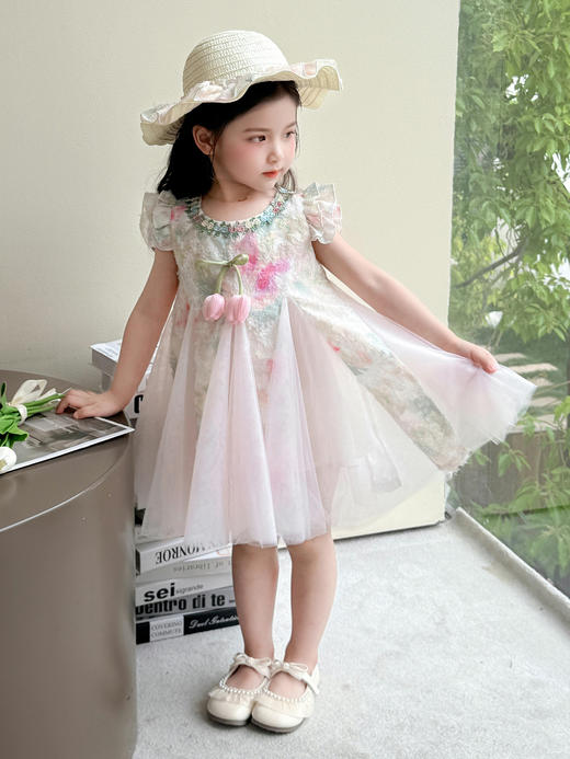 【YW】无忧购儿童装花朵飞袖连衣裙+帽子套装Q65-3（截单后3-5天发货) 商品图3
