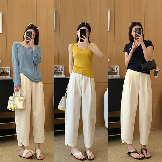 芋泥bobo裤！2025定织天丝棉弧形剪裁侧开叉茧形裤九分休闲裤！ 商品图3