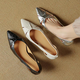 OLD 7770法式尖头大码镂空尖头浅口单鞋一字带浅口优雅气质时装凉鞋