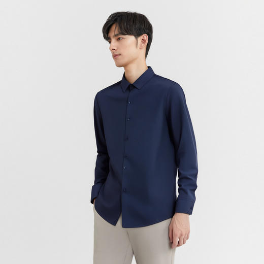 【含天丝】圣得西男士衬衫2025新款商务通勤高弹纯色休闲长袖上衣 商品图1