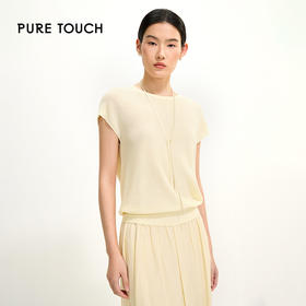 PURE TOUCH米白色简约V领无袖针织上衣 1346252134