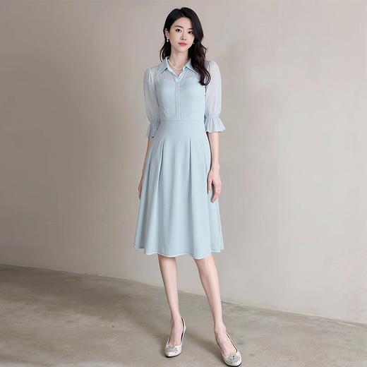 IWY/网纱拼接蓝色衬衫连衣裙轻职业装高端精致工作服女夏季Q1366 商品图0